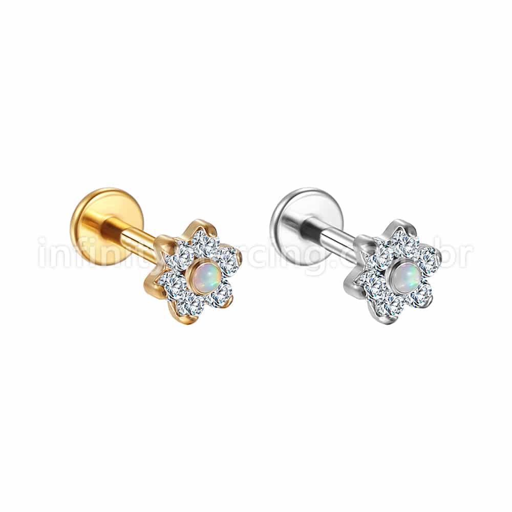 Piercing Labret Aço Cirúrgico Rosca Flor Zircônia